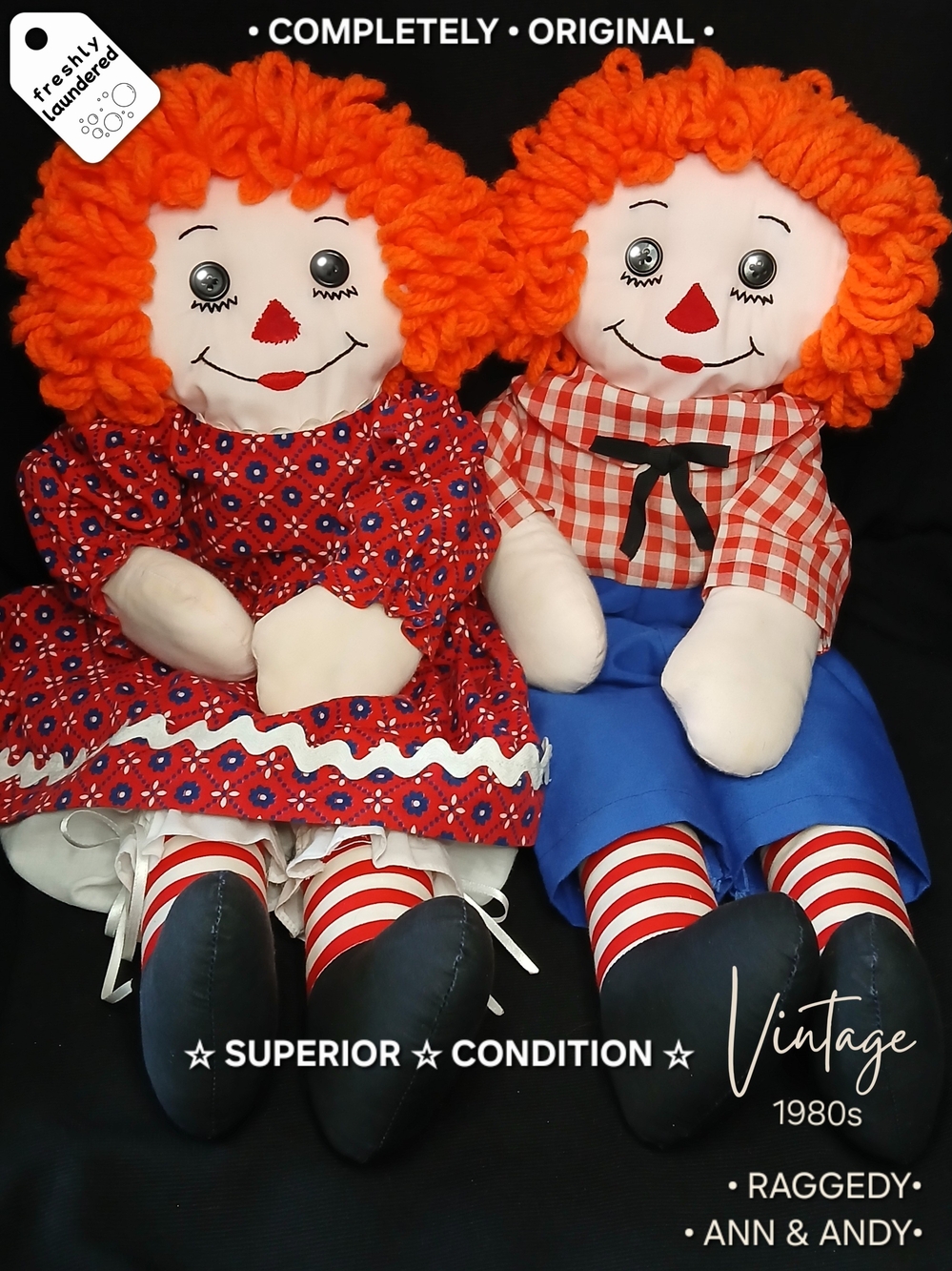 Vintage 1980s Raggedy Ann & Andy Dolls Collectible Set